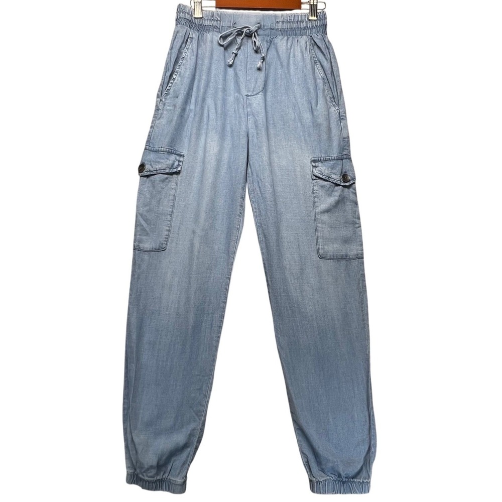 Republic Denim Chambray Cargo Jogger Pants Light Blue XS Boho Coastal Utility